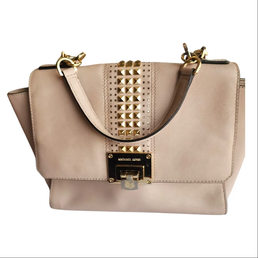 Michael Kors Tina studded shoulder bag in ballet pink saffiano leather